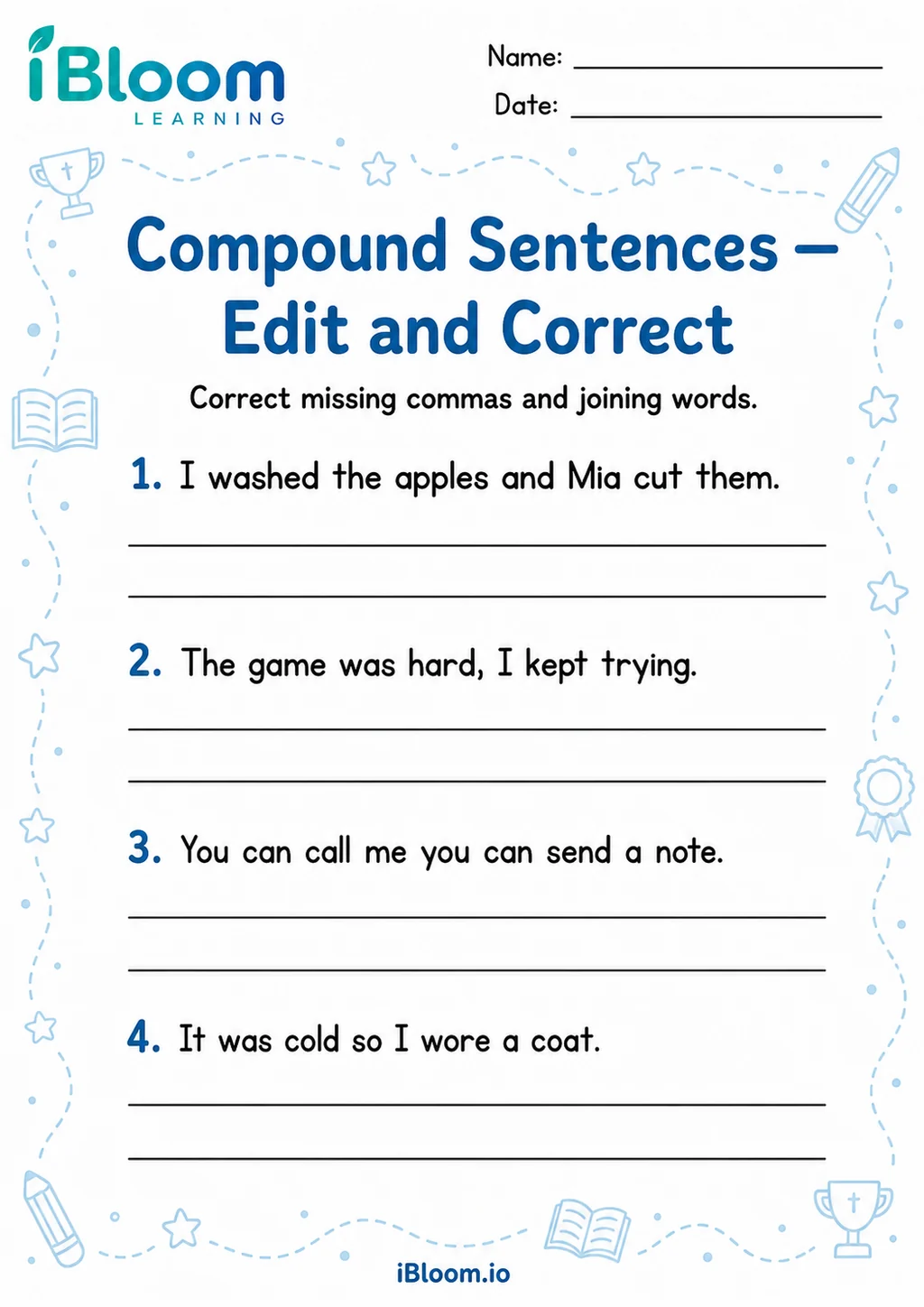 Preview of Compound — Edit and Correct worksheet