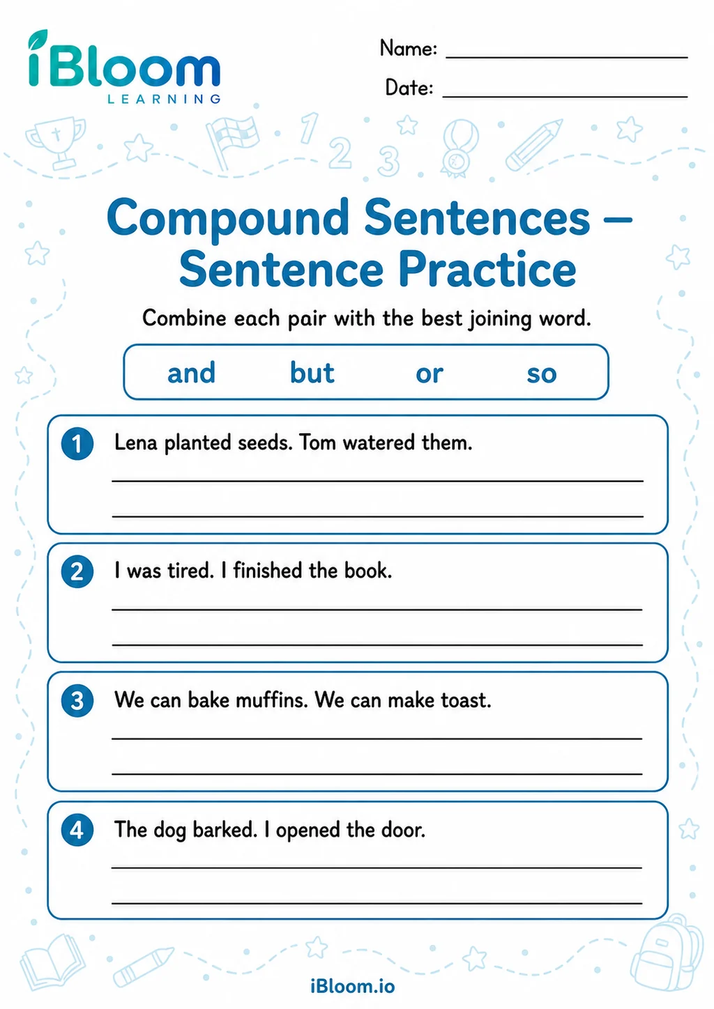 Preview of Compound — Sentence Practice worksheet