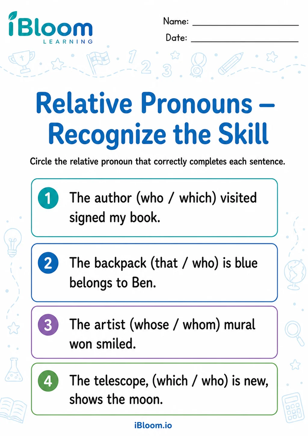 Preview page 1 of Relative Pronouns — Recognize the Skill