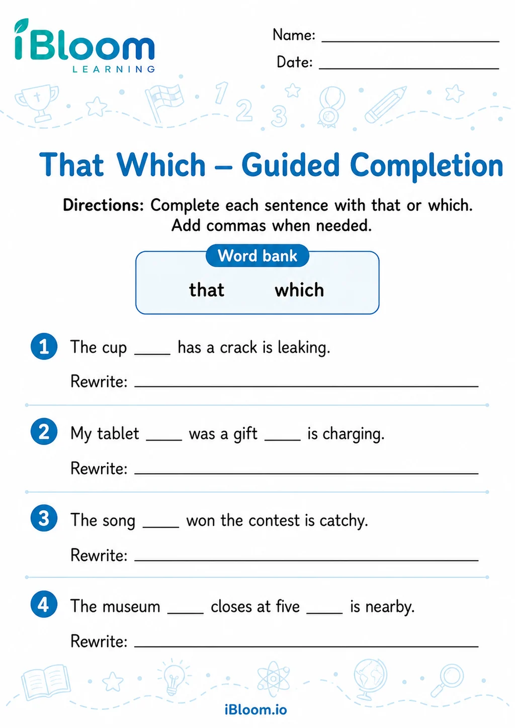 That Which — Guided Completion printable Grade 4 worksheet preview