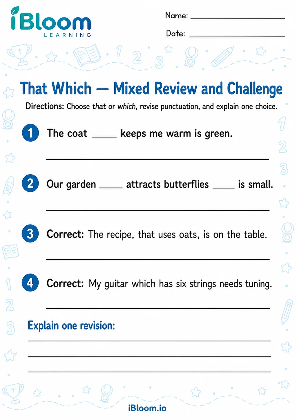 Preview of That Which — Mixed Review and Challenge worksheet