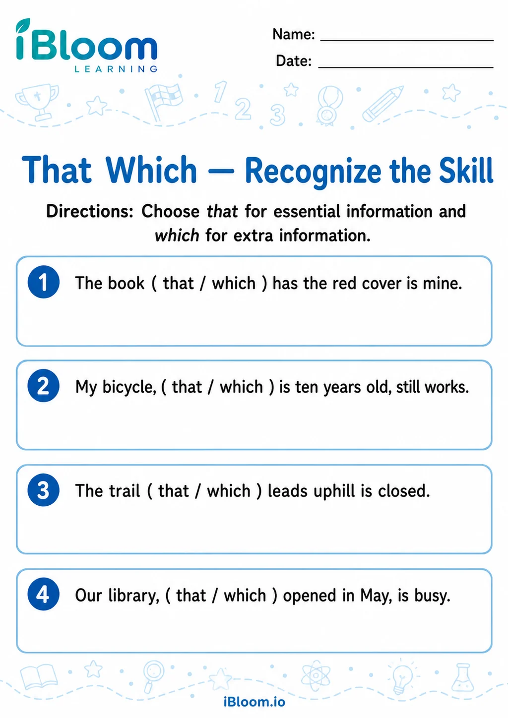Preview of That Which — Recognize the Skill worksheet