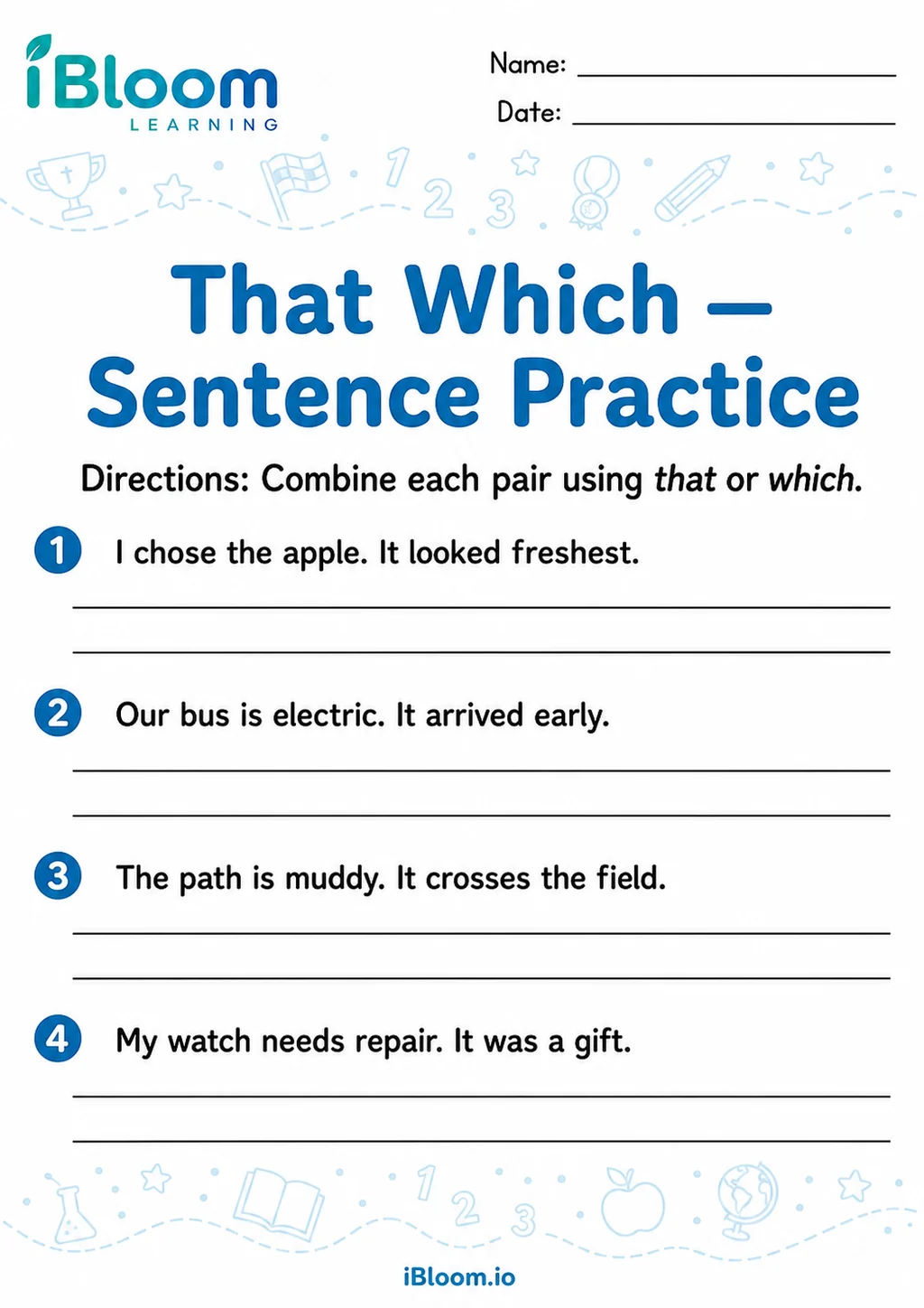 Preview of That Which — Sentence Practice worksheet