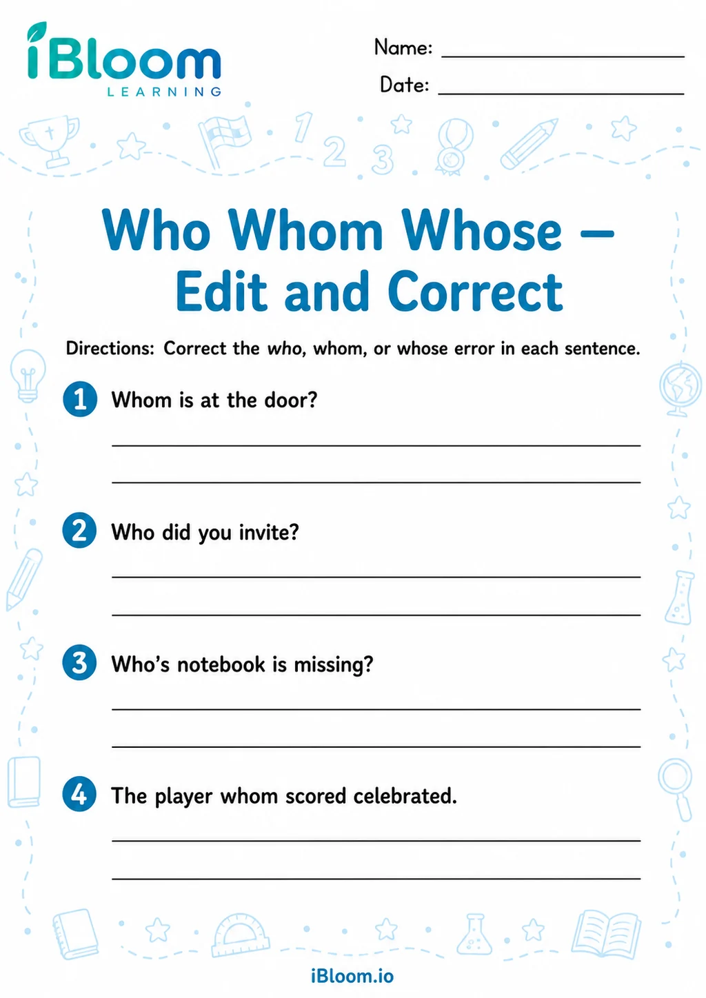 Preview page 1 of Who Whom Whose — Edit and Correct
