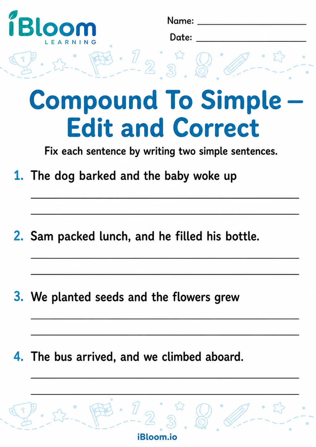 Preview of Compound To Simple — Edit and Correct worksheet