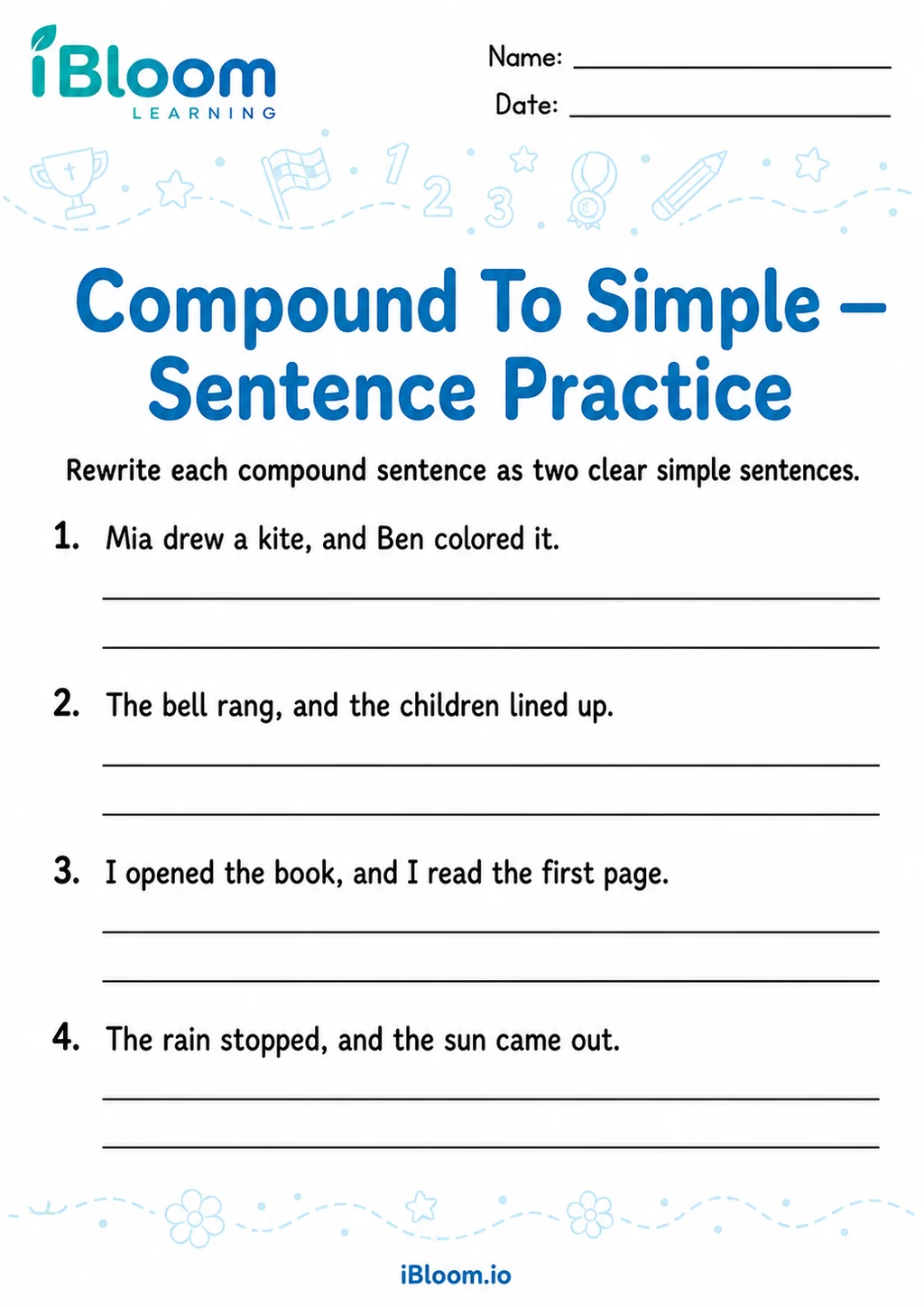 Preview of Compound To Simple — Sentence Practice worksheet