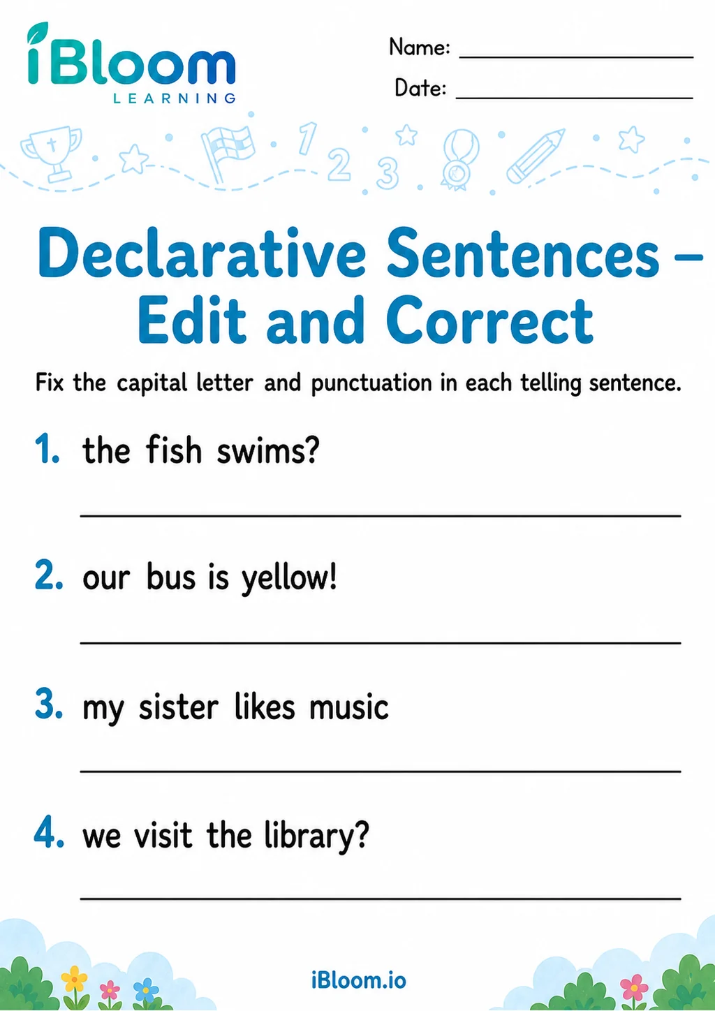 Preview of Declarative Sentences — Edit and Correct worksheet