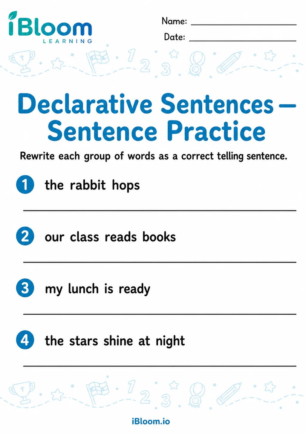 Preview of Declarative Sentences — Sentence Practice worksheet