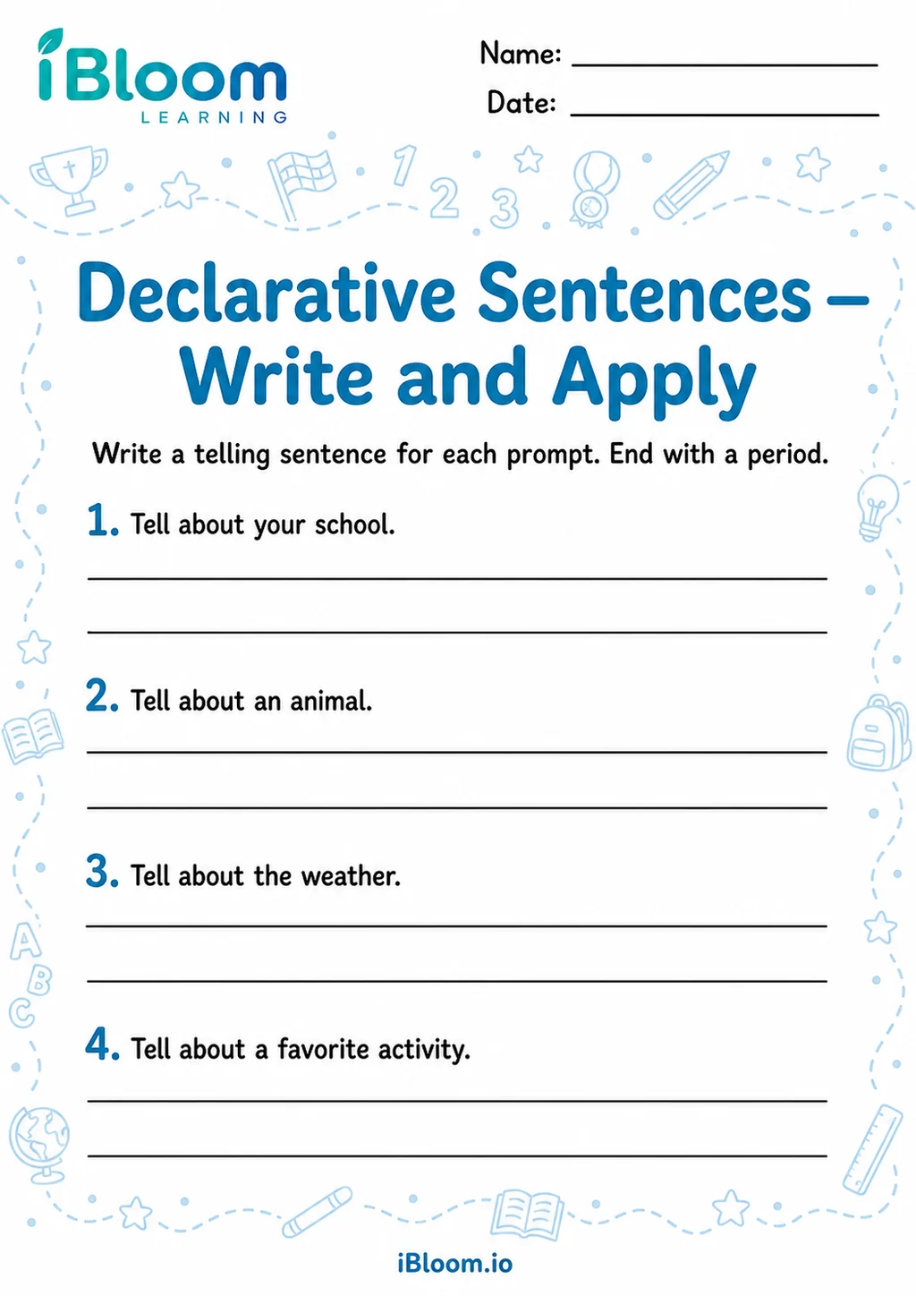 Preview page 1 of Declarative Sentences — Write and Apply
