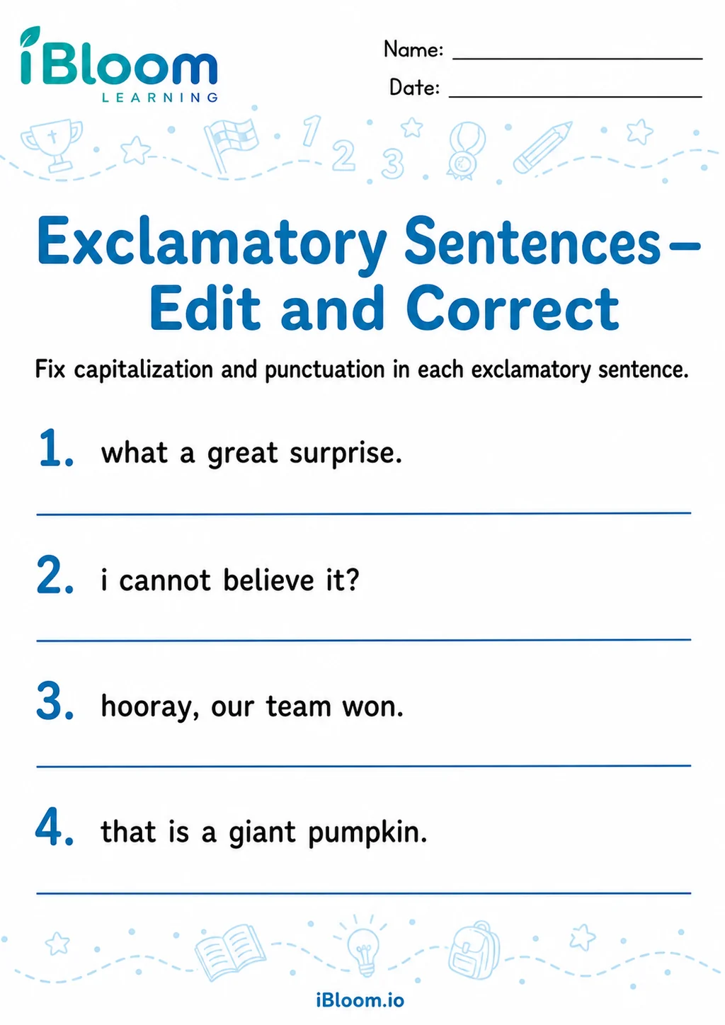 Preview page 1 of Exclamatory Sentences — Edit and Correct