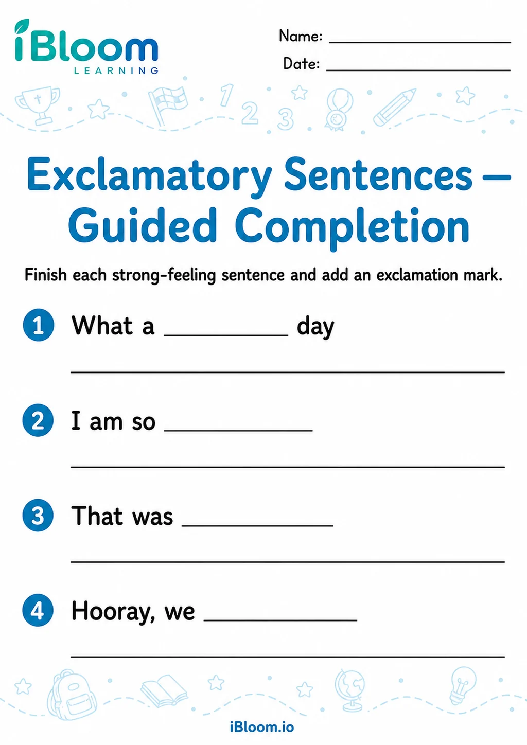 Preview of Exclamatory Sentences — Guided Completion worksheet