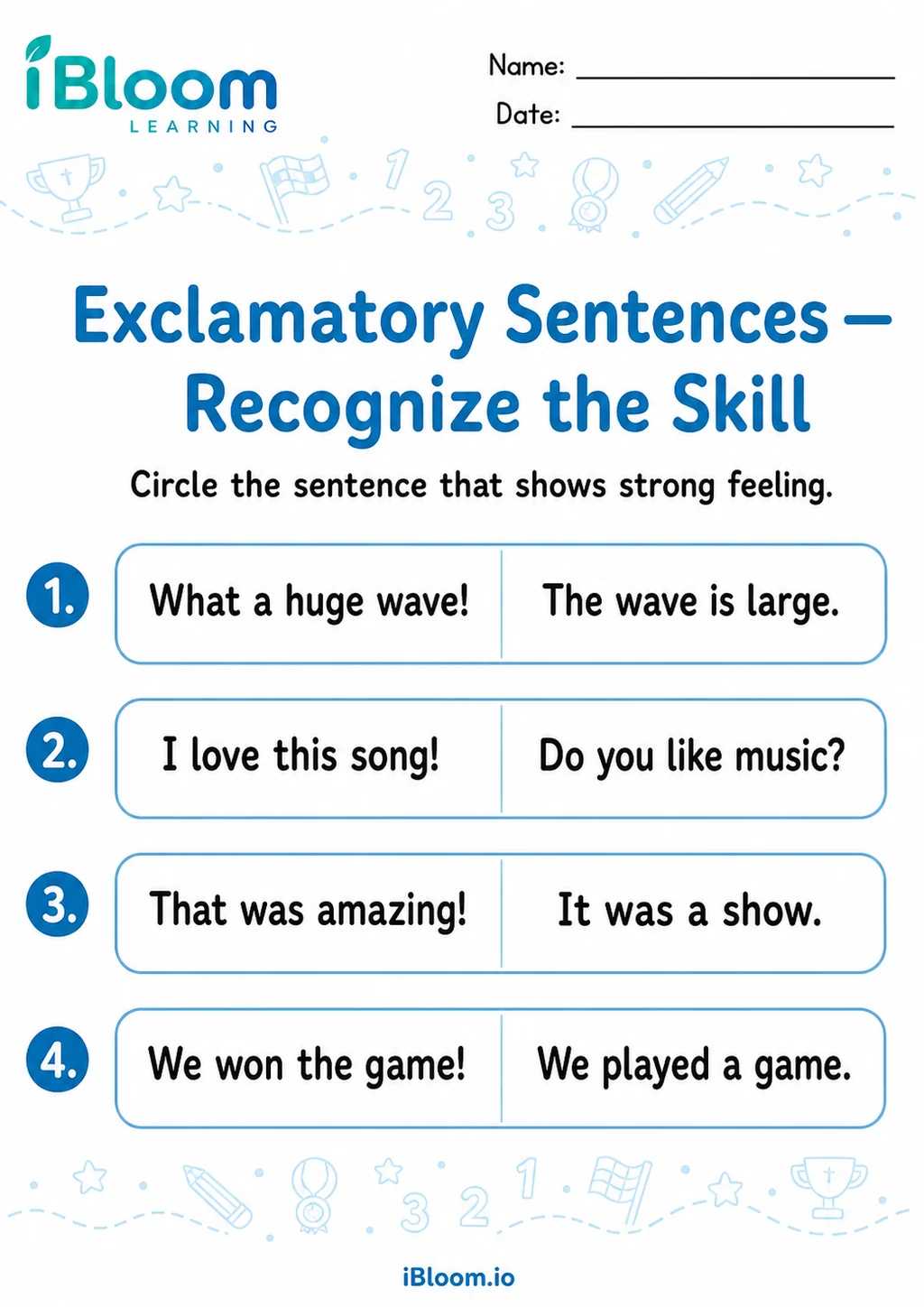 Preview page 1 of Exclamatory Sentences — Recognize the Skill