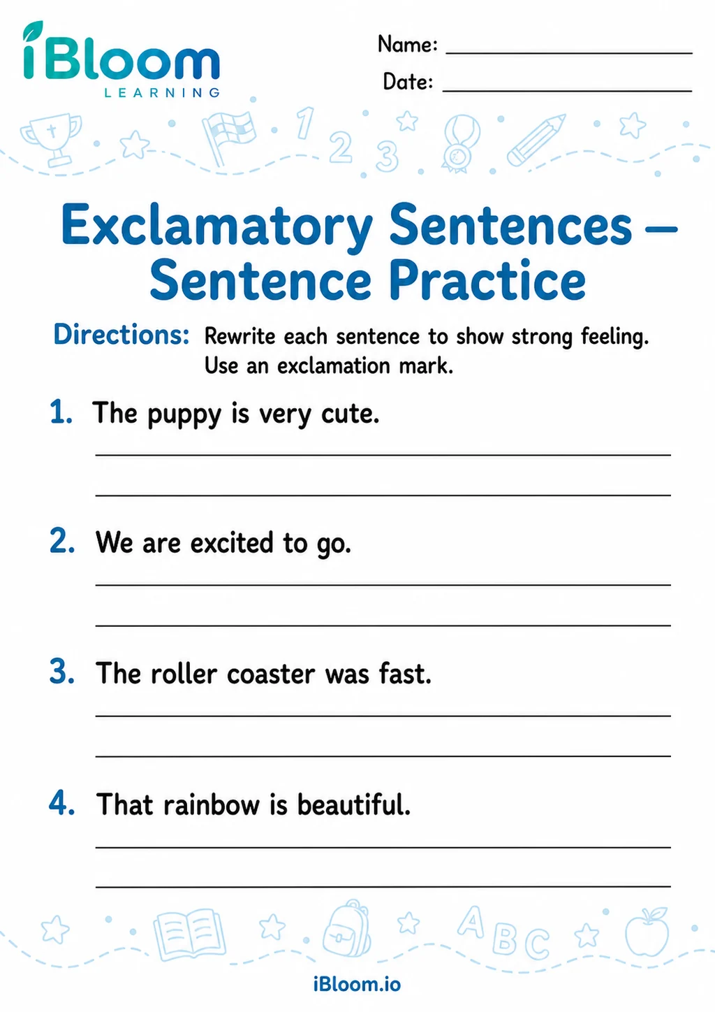 Preview of Exclamatory Sentences — Sentence Practice worksheet