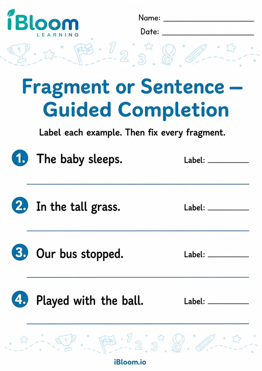 Preview of Fragment Or Sentence — Guided Completion worksheet