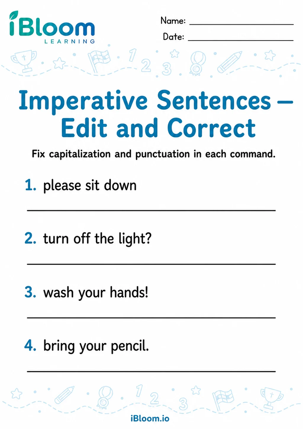 Preview of Imperative Sentences — Edit and Correct worksheet