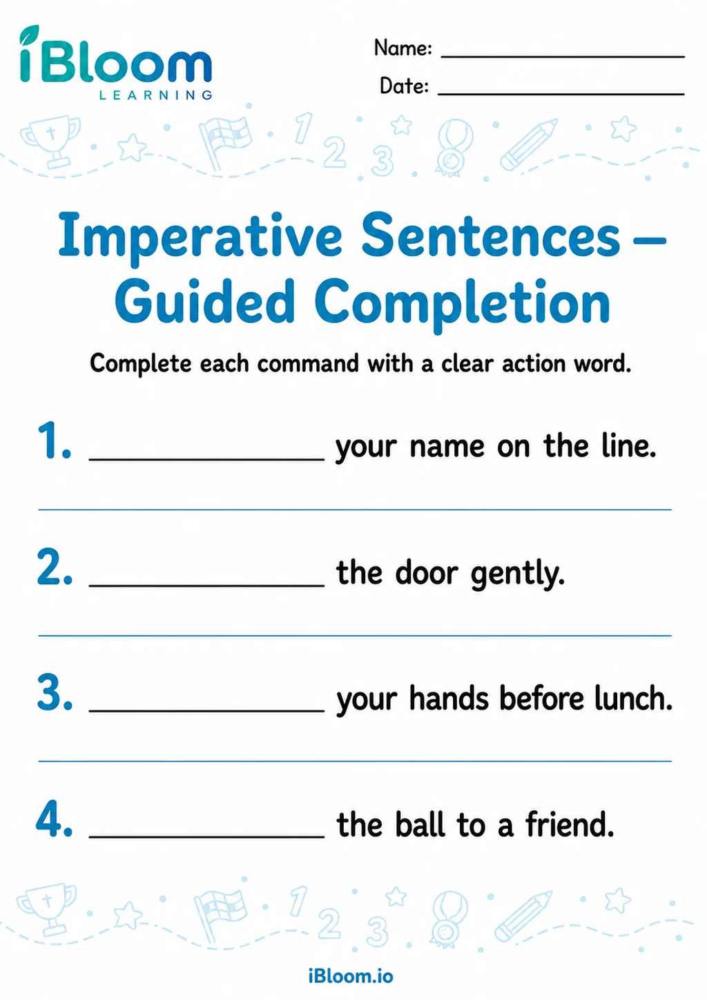 Preview page 1 of Imperative Sentences — Guided Completion