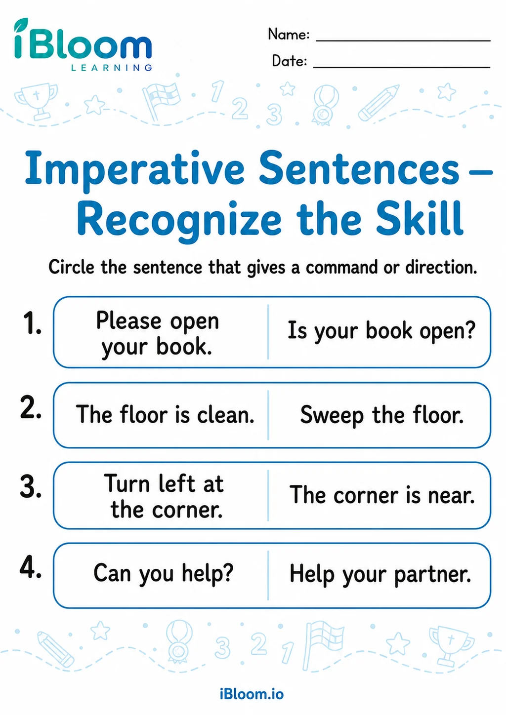 Preview page 1 of Imperative Sentences — Recognize the Skill