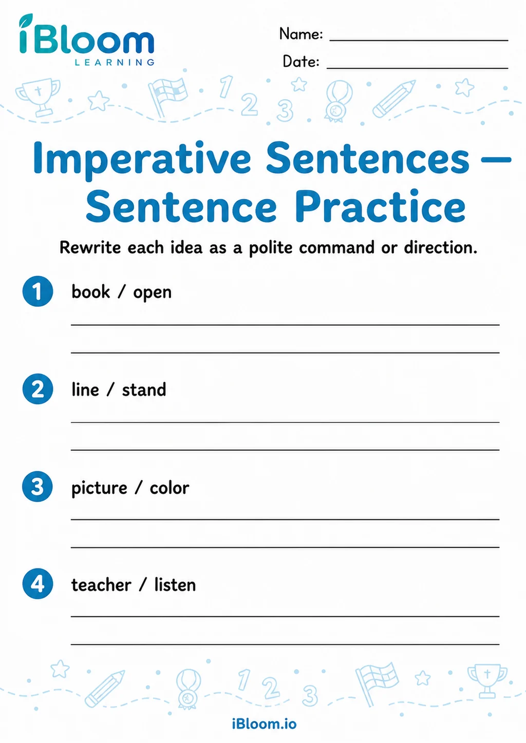 Preview page 1 of Imperative Sentences — Sentence Practice