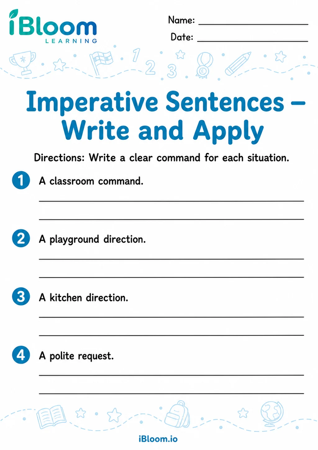 Preview page 1 of Imperative Sentences — Write and Apply