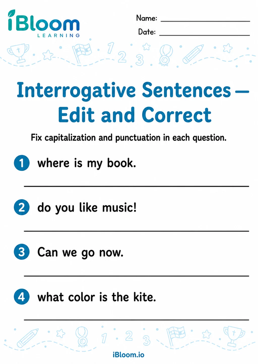 Preview of Interrogative Sentences — Edit and Correct worksheet