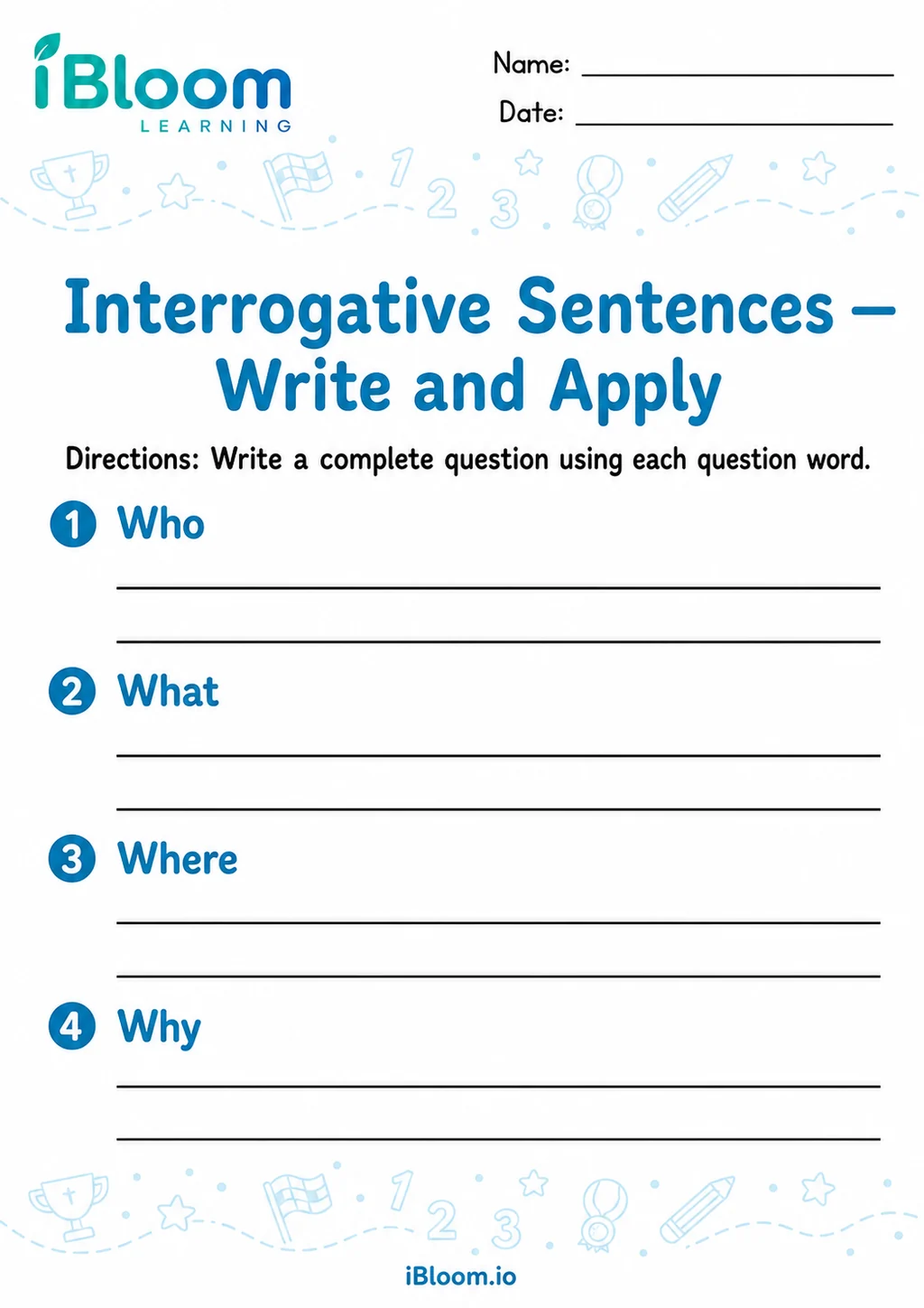 Preview page 1 of Interrogative Sentences — Write and Apply