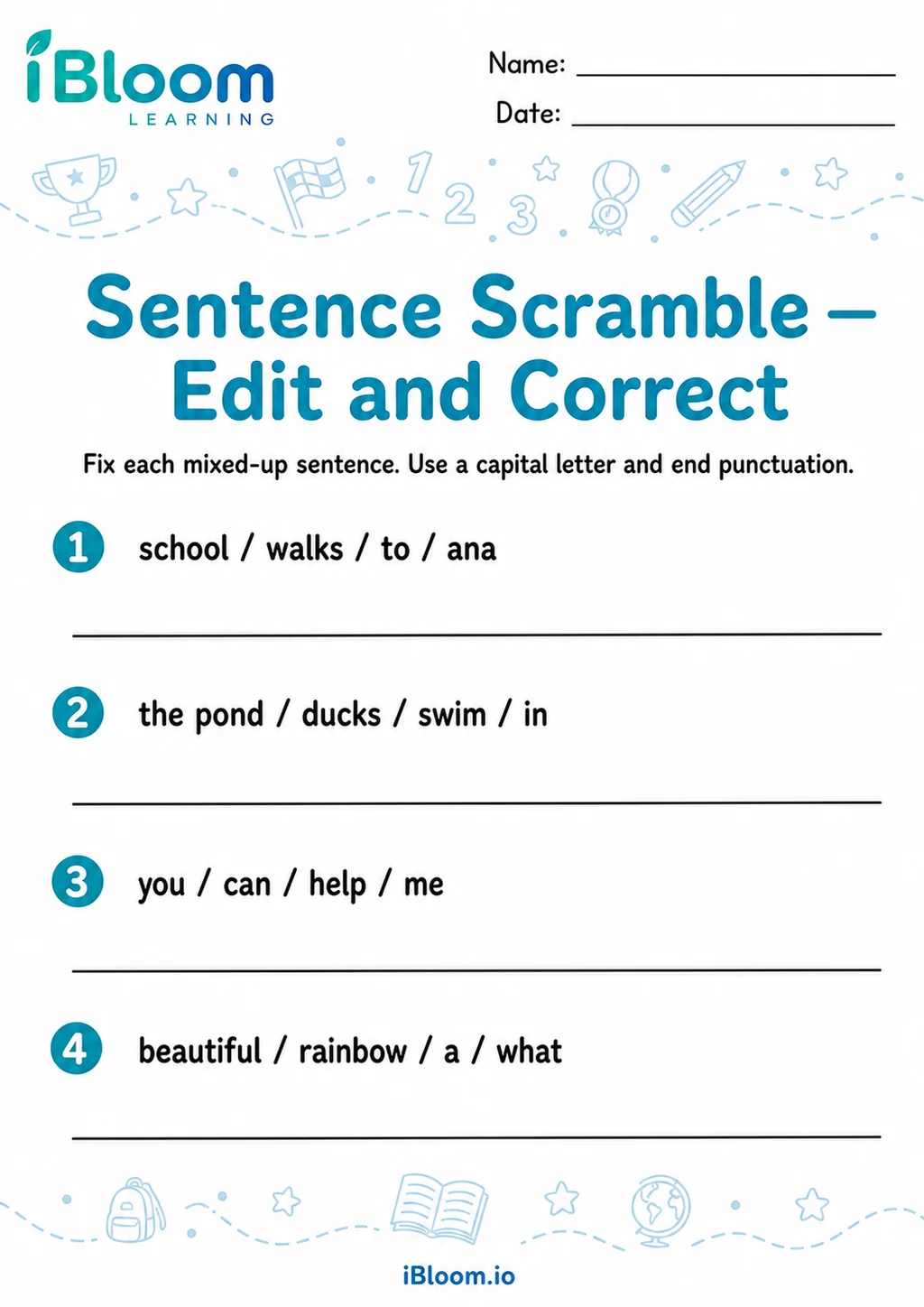 Preview page 1 of Sentence Scramble — Edit and Correct