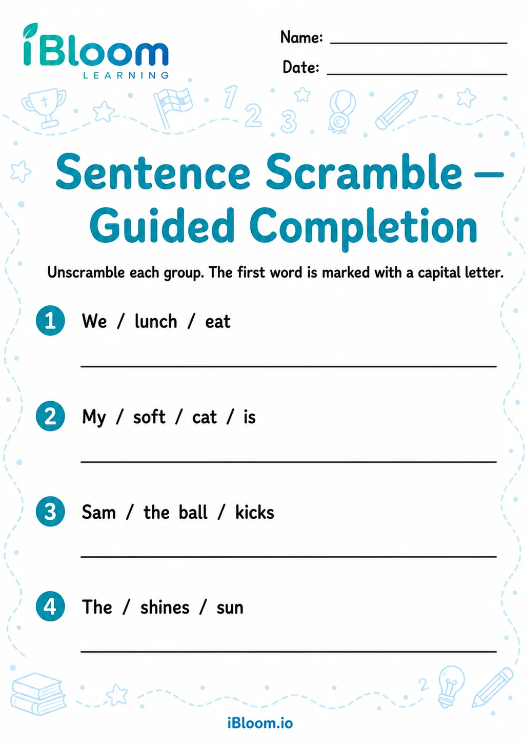 Preview page 1 of Sentence Scramble — Guided Completion