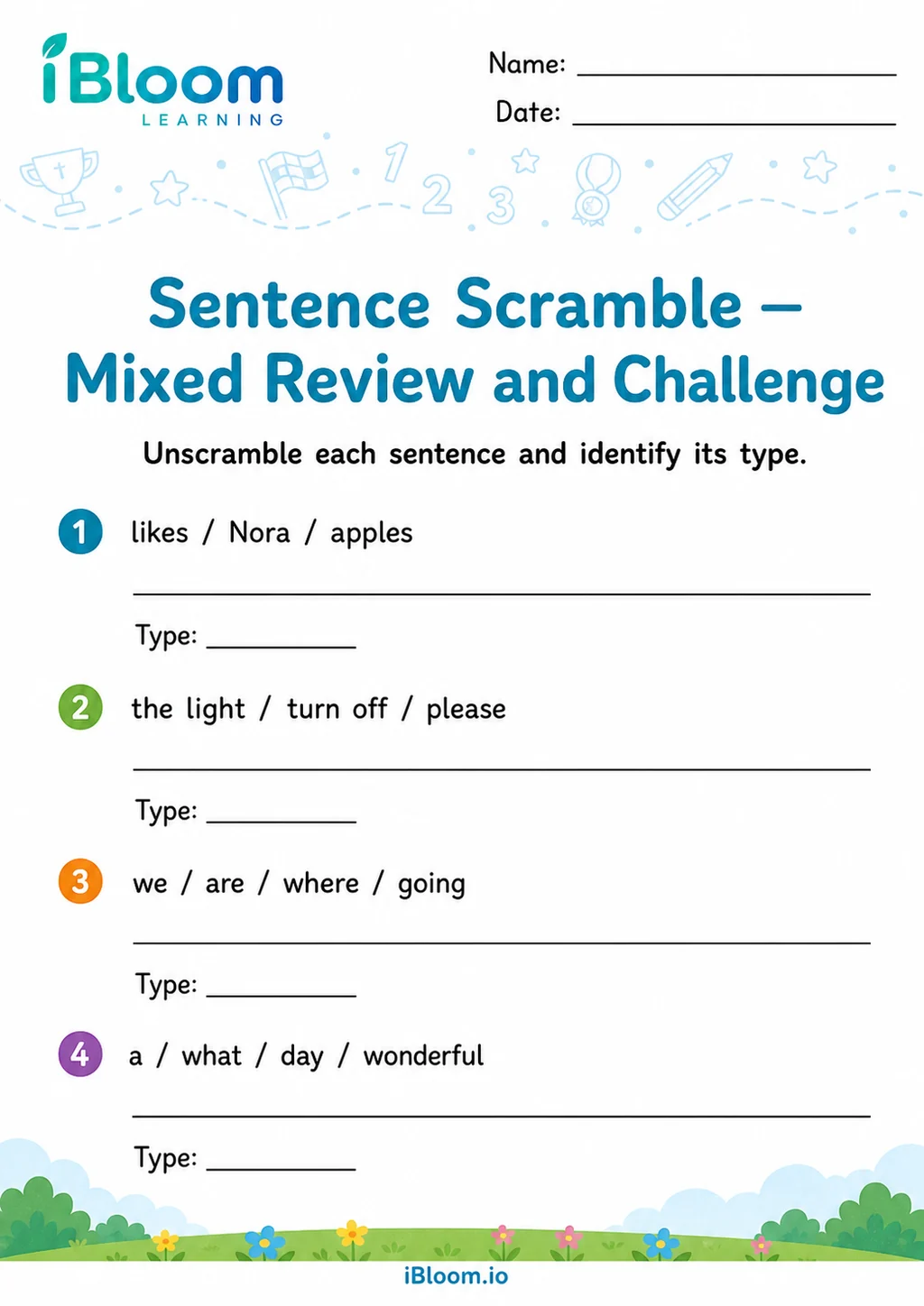 Preview page 1 of Sentence Scramble — Mixed Review and Challenge