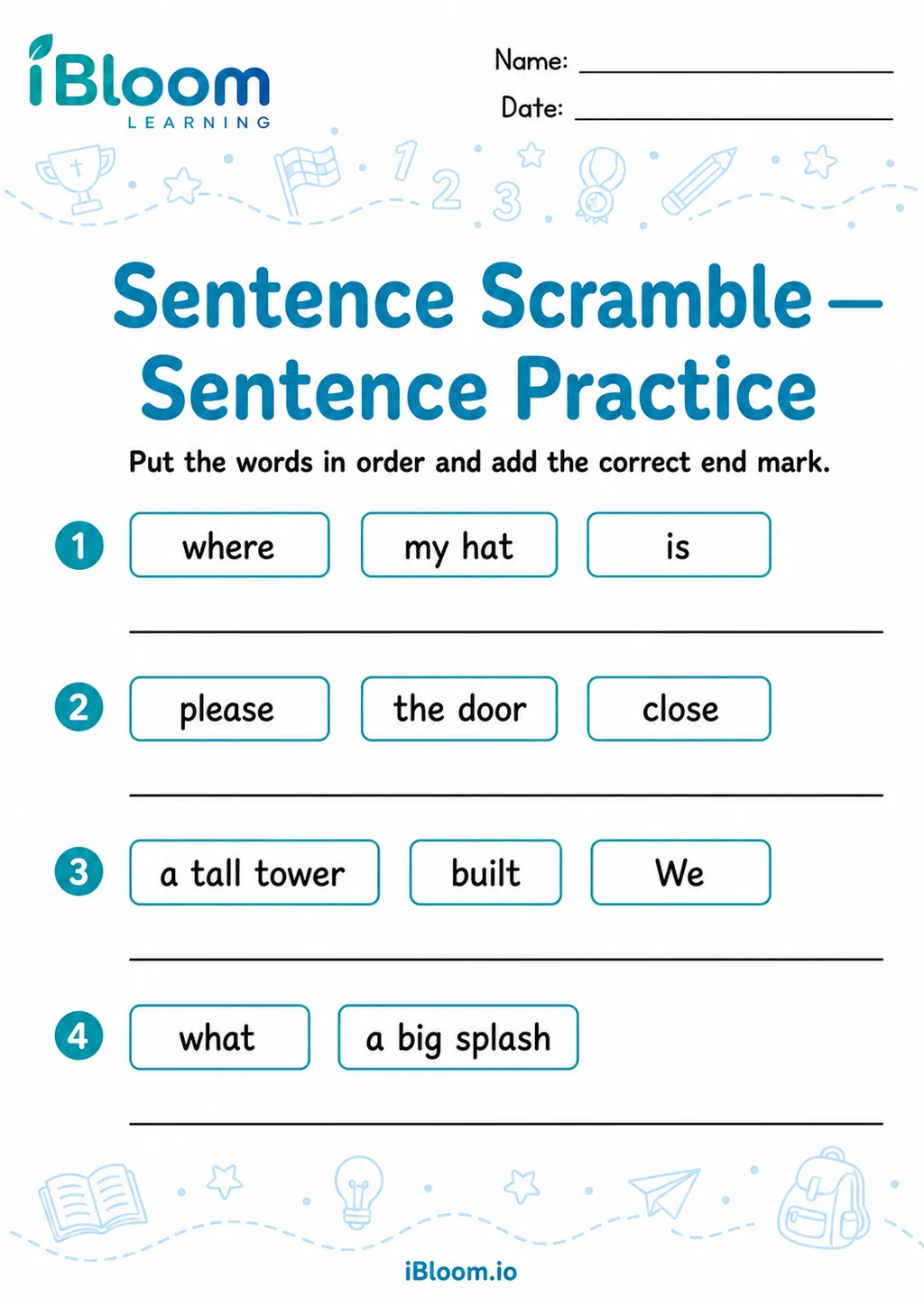 Preview page 1 of Sentence Scramble — Sentence Practice