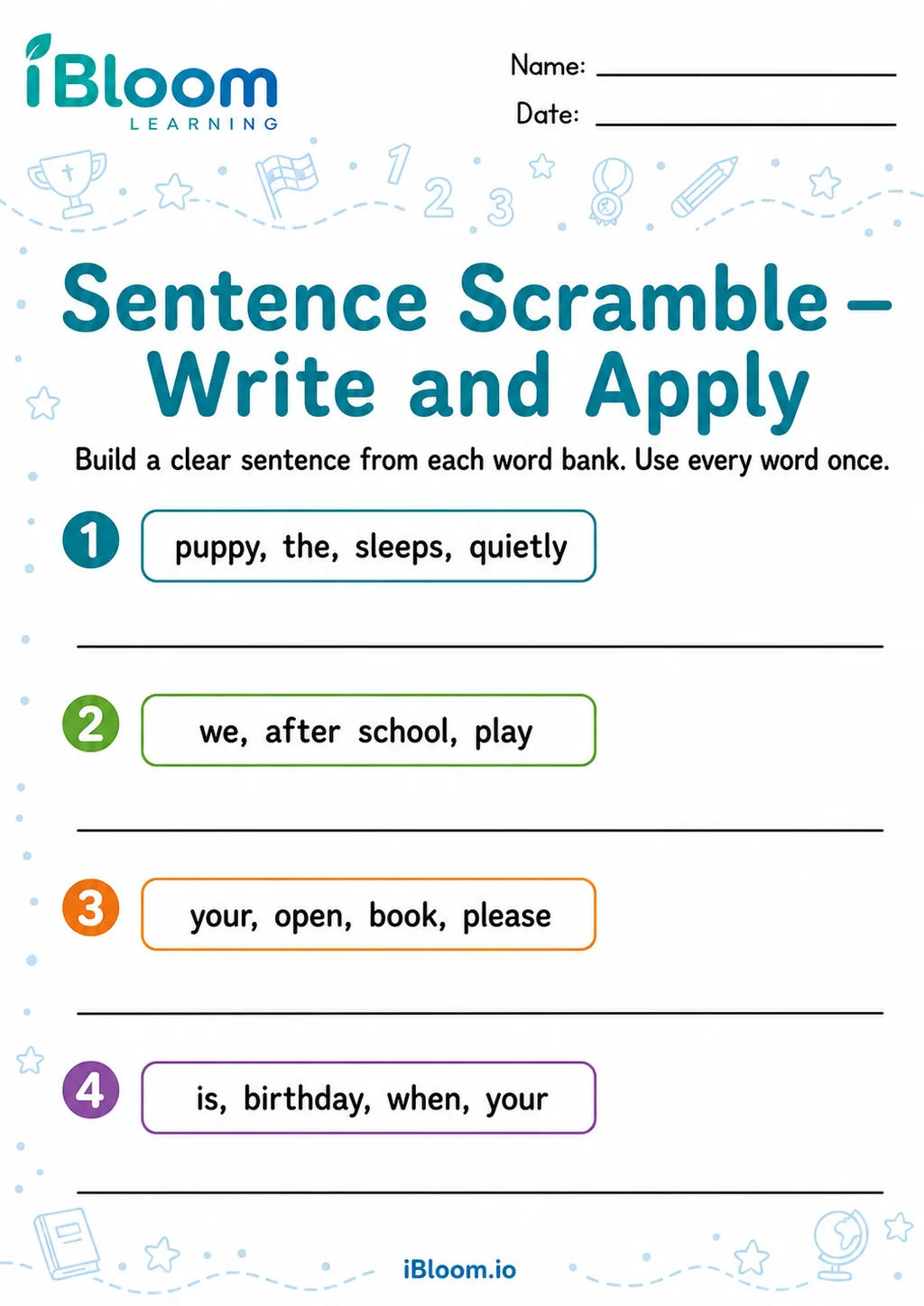 Preview page 1 of Sentence Scramble — Write and Apply