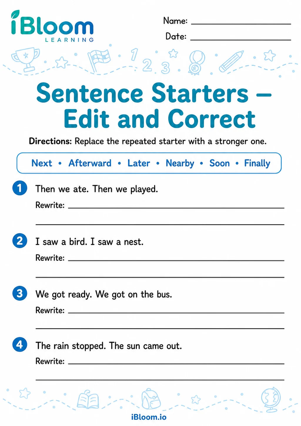 Preview page 1 of Sentence Starters — Edit and Correct