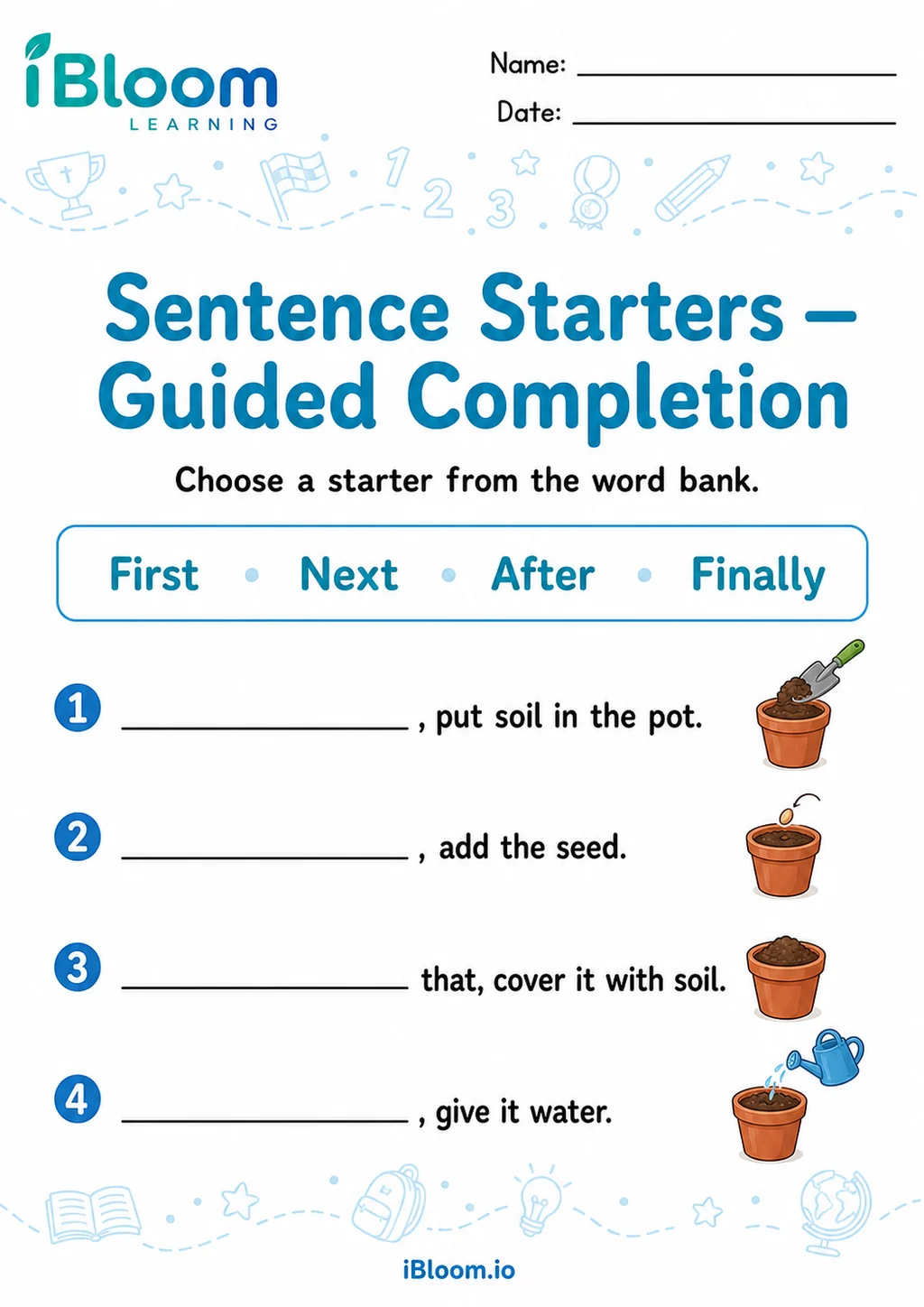 Preview page 1 of Sentence Starters — Guided Completion