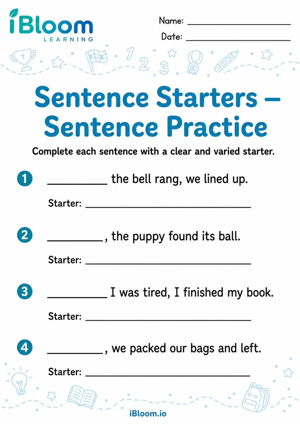 Preview page 1 of Sentence Starters — Sentence Practice