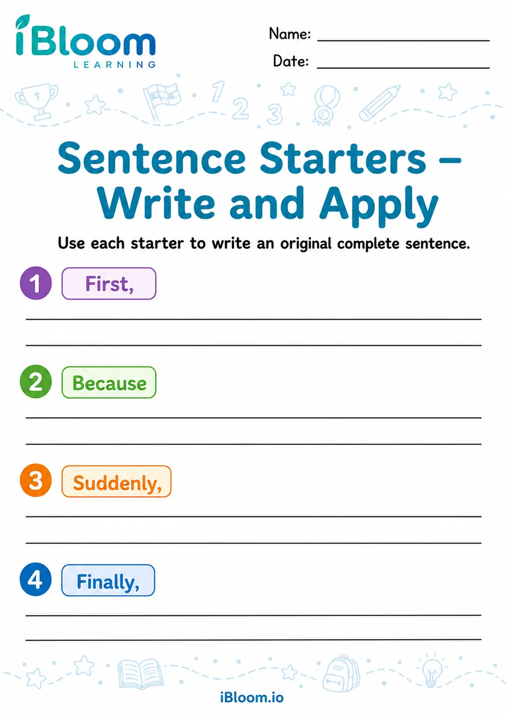 Preview page 1 of Sentence Starters — Write and Apply