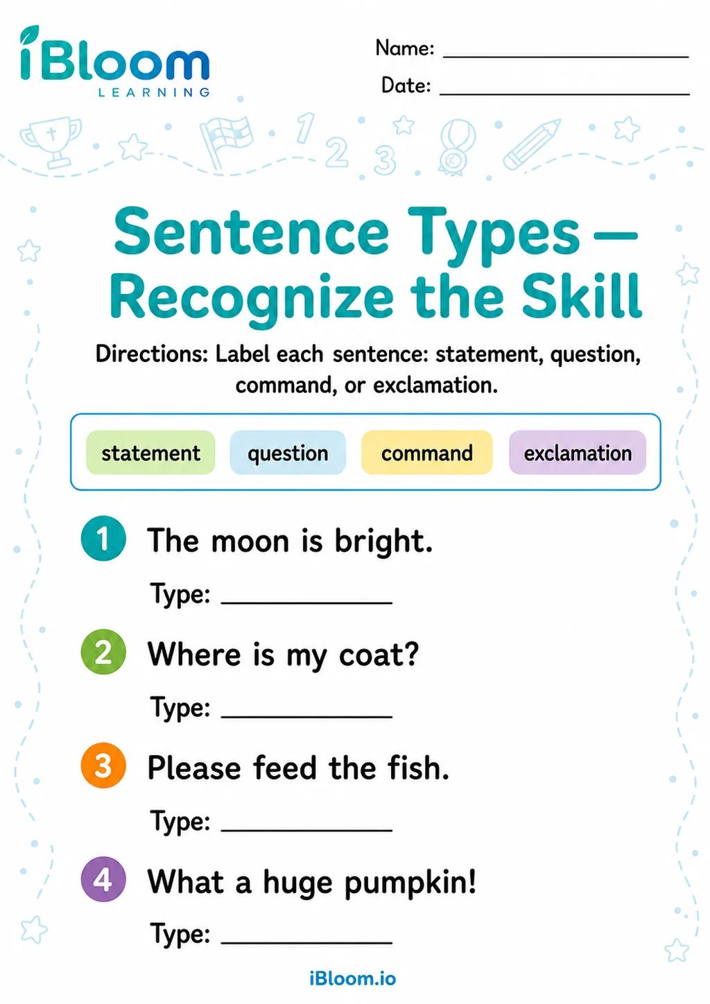 Preview page 1 of Sentence Types — Recognize the Skill
