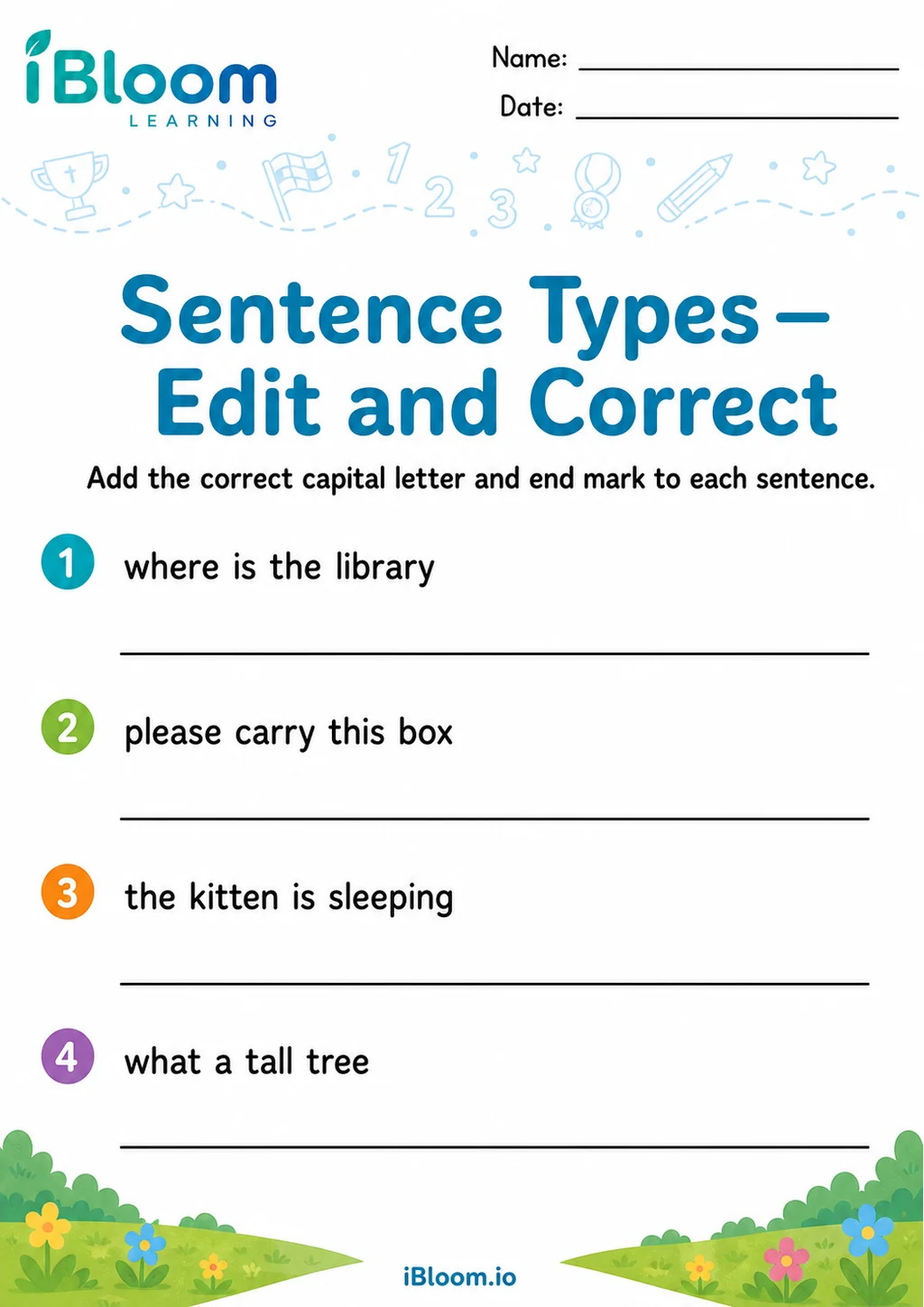 Preview page 1 of Sentence Types — Edit and Correct
