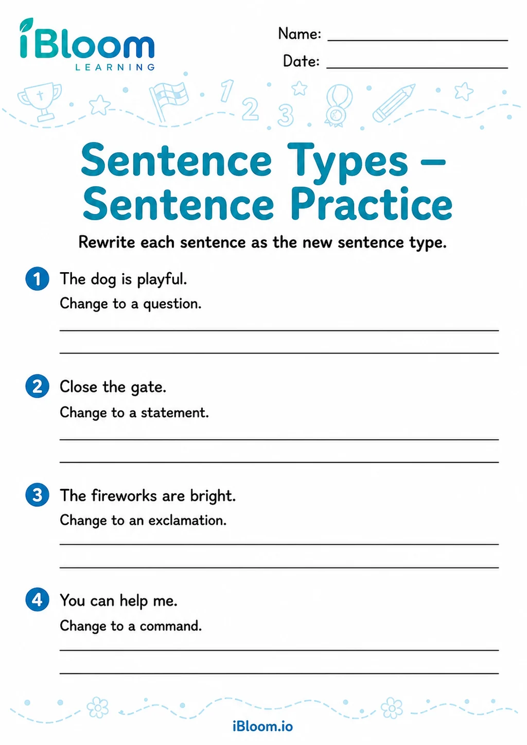 Preview page 1 of Sentence Types — Sentence Practice