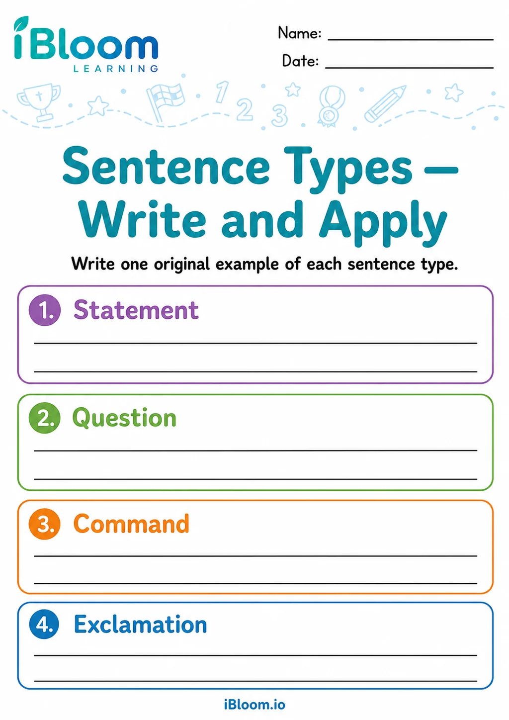 Preview page 1 of Sentence Types — Write and Apply