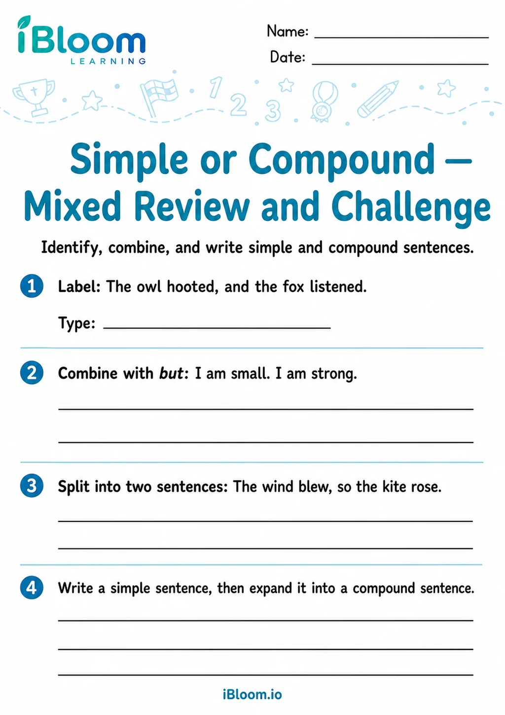 Preview of Simple Or Compound — Mixed Review and Challenge worksheet