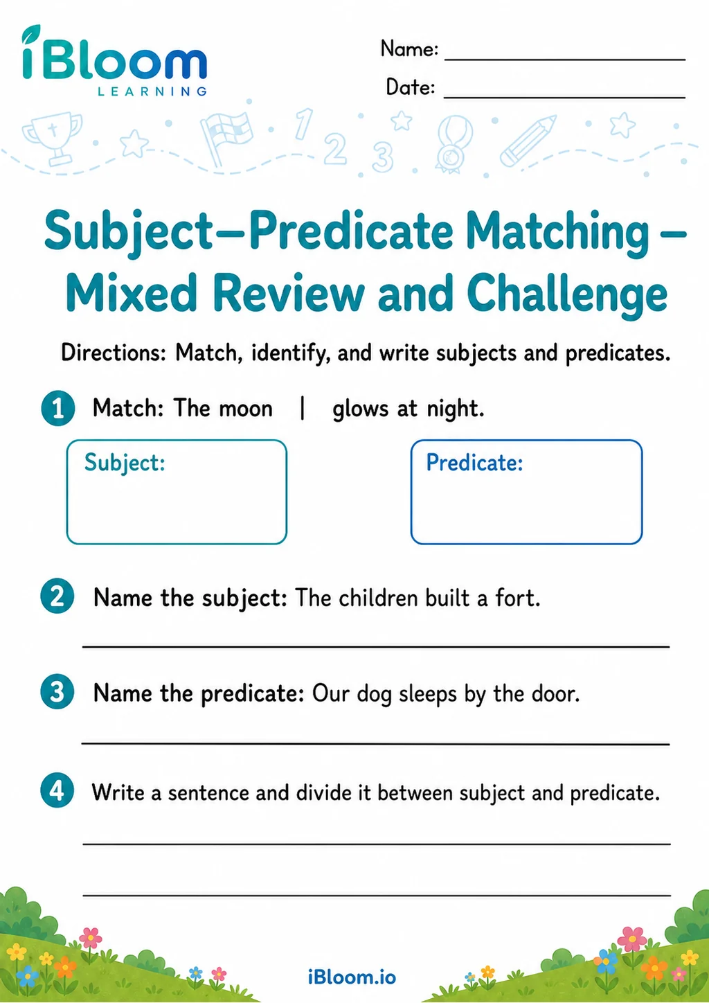 Preview page 1 of Subject Predicate Matching — Mixed Review and Challenge
