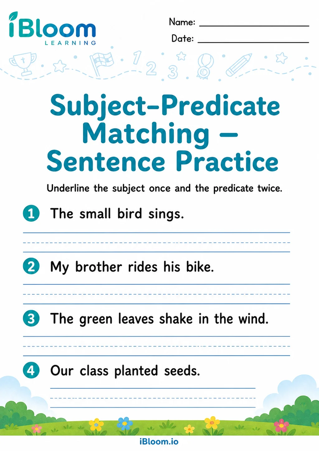 Preview page 1 of Subject Predicate Matching — Sentence Practice