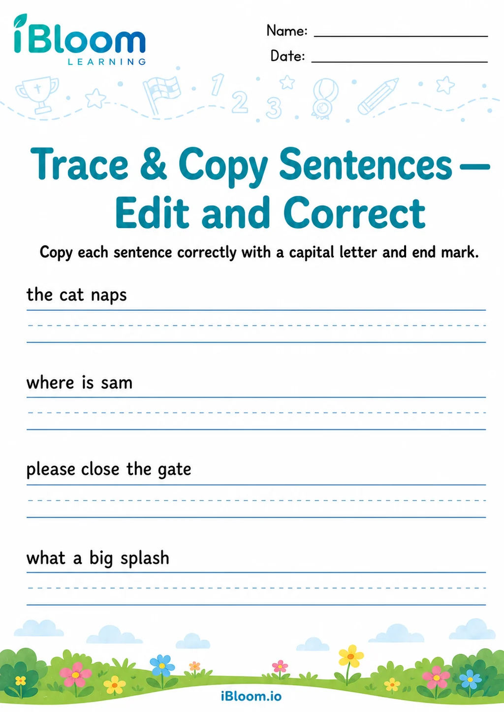 Preview page 1 of Trace Copy Sentences — Edit and Correct