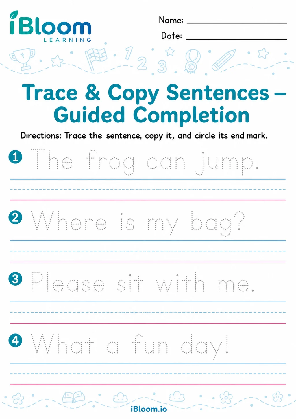Preview page 1 of Trace Copy Sentences — Guided Completion