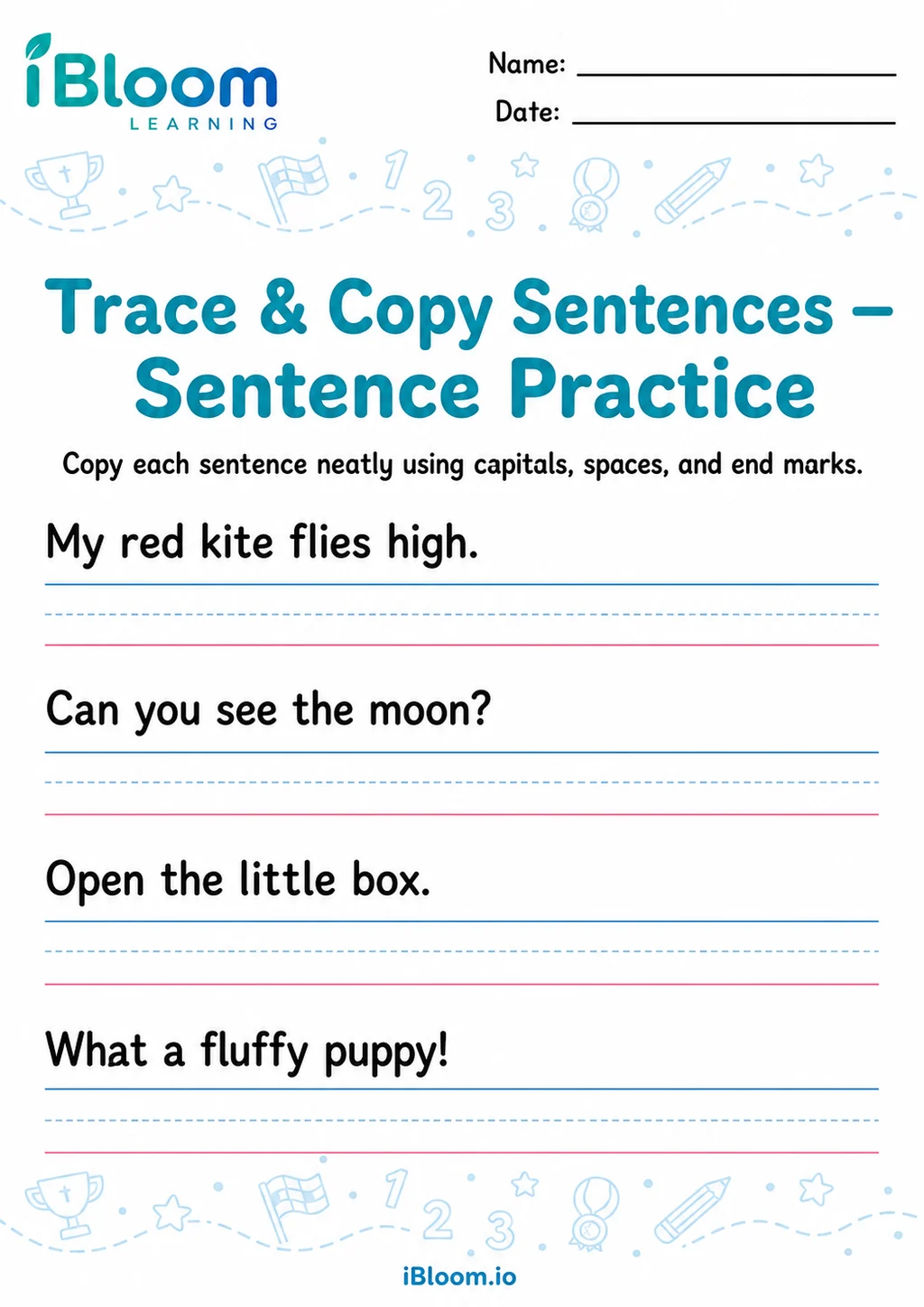 Preview of Trace Copy Sentences — Sentence Practice worksheet