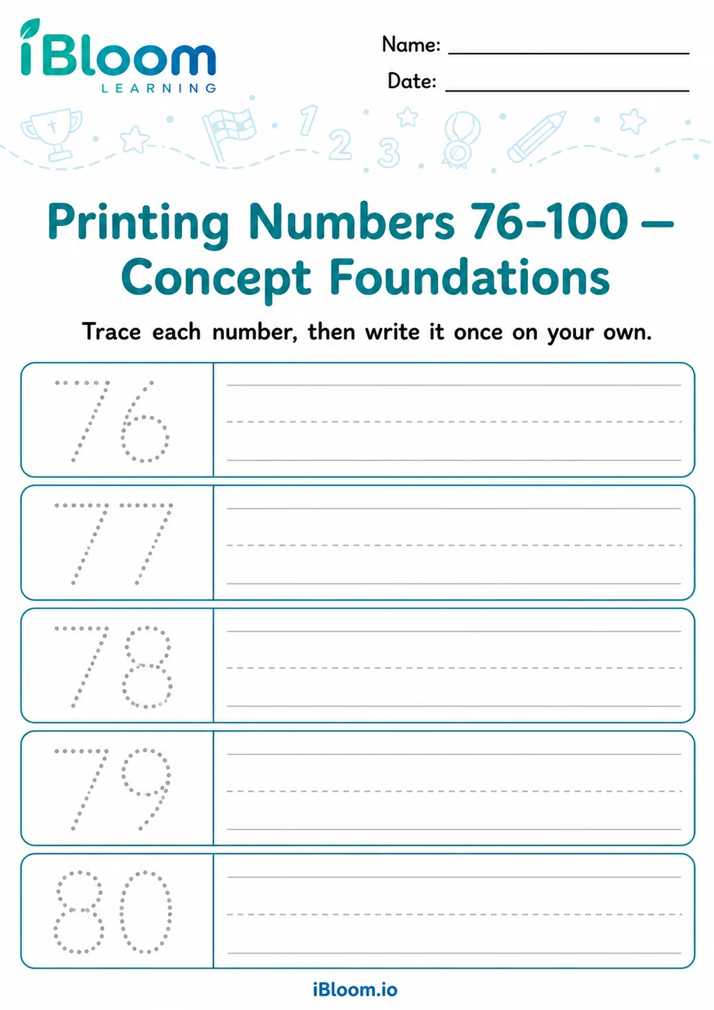 Preview page 1 of Printing Numbers 76–100 — Concept Foundations