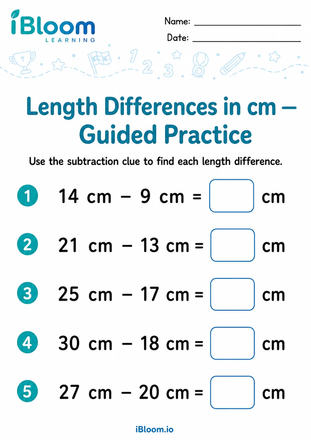 Preview page 1 of Length Differences Cm — Guided Practice