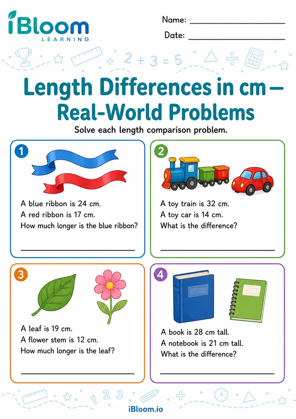 Preview page 1 of Length Differences Cm — Real-World Problems