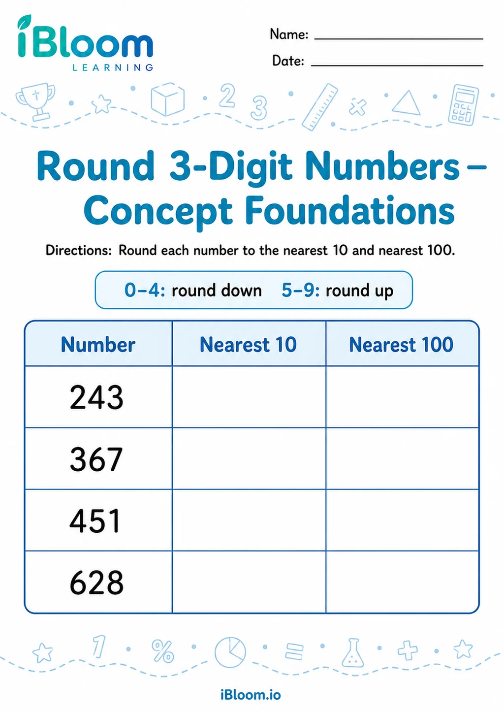 Preview page 1 of Round 3 Digit Numbers Mixed — Concept Foundations