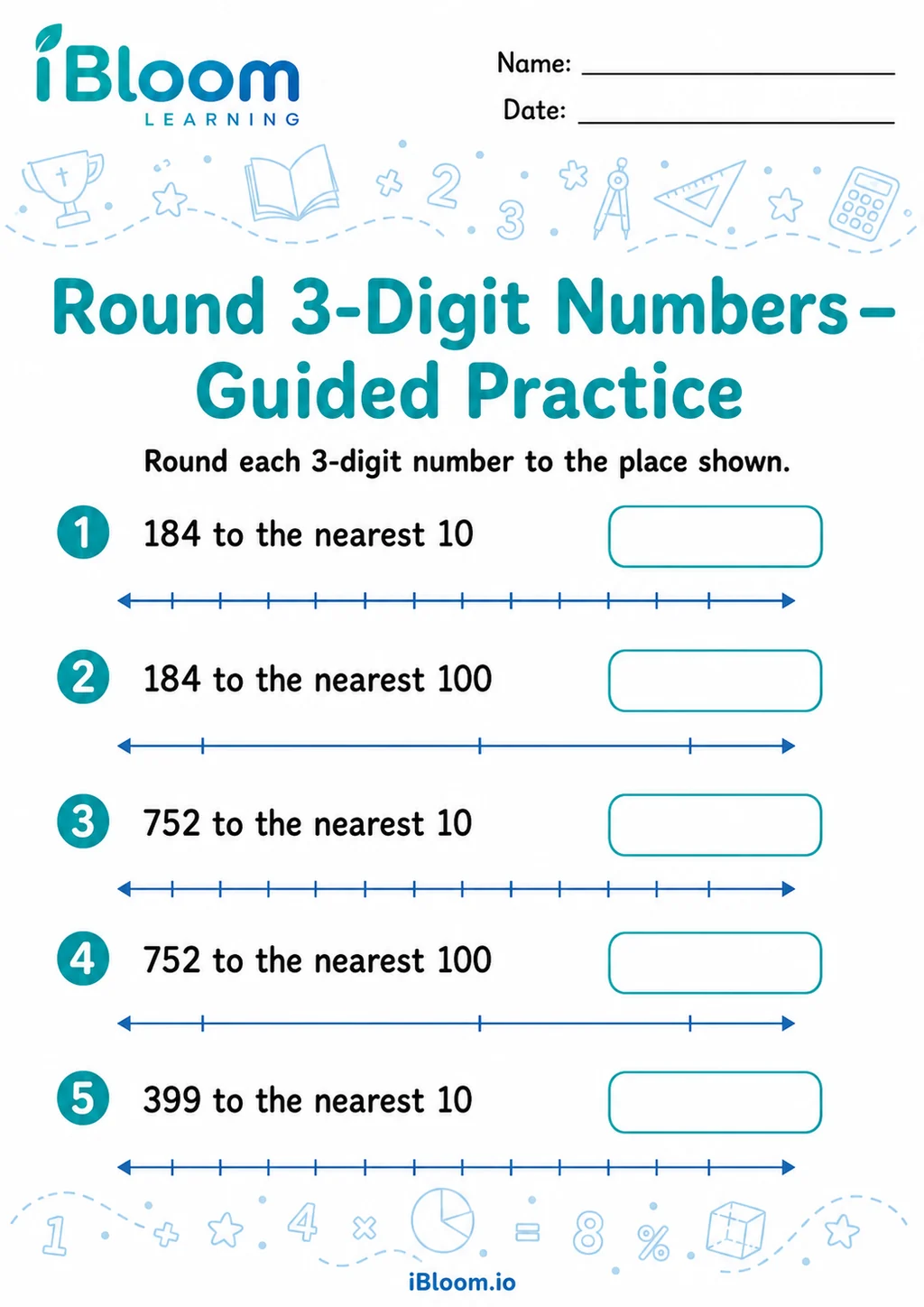 Round 3 Digit Numbers Mixed — Guided Practice printable Grade 2 worksheet preview