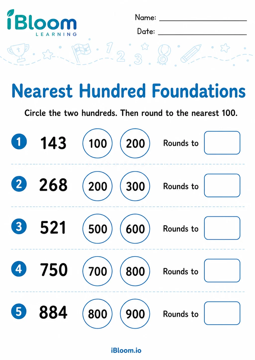 Preview page 1 of Round 3 Digit Numbers Nearest 100 — Concept Foundations